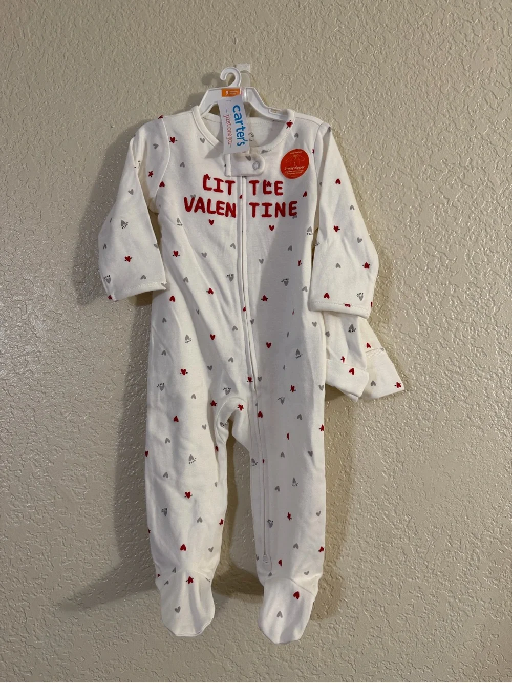Carter’s just one you 'Little Valentine' Heart Print One-Piece with Hat NWT 9M